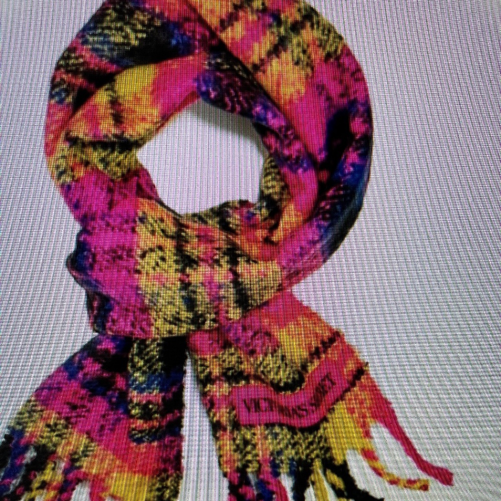 VICTORIA SECRET BUFFALO CHECK PLUSH Scarf Fuchsia & Yellow Plaid